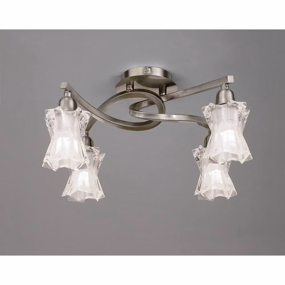 Netlighting Alaska 4 Light Ceiling Lamp in Grey and Satin Nickel with Glass Shades – 2