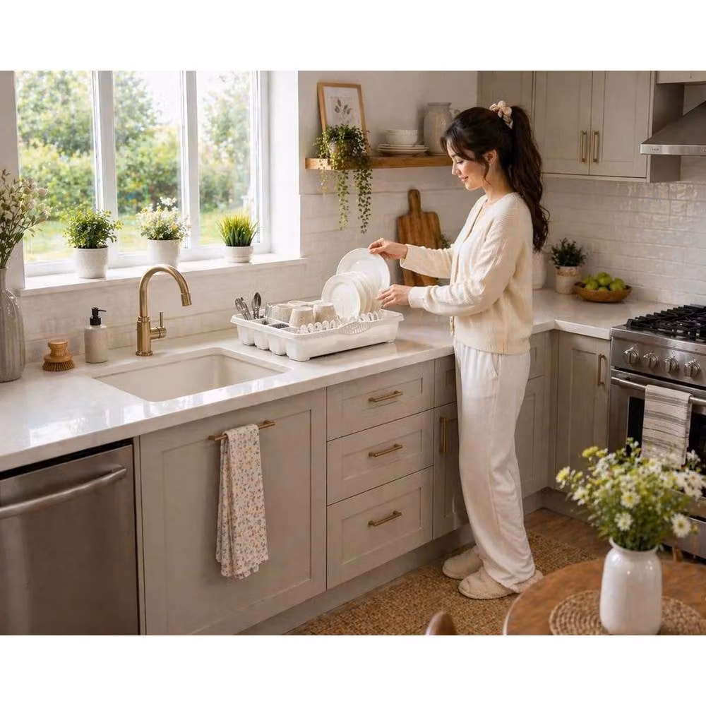 PAWNORA White Plastic Dish Drying Rack and Cutlery Holder, W/D/H: 100 x 100 x 1 cm – 2