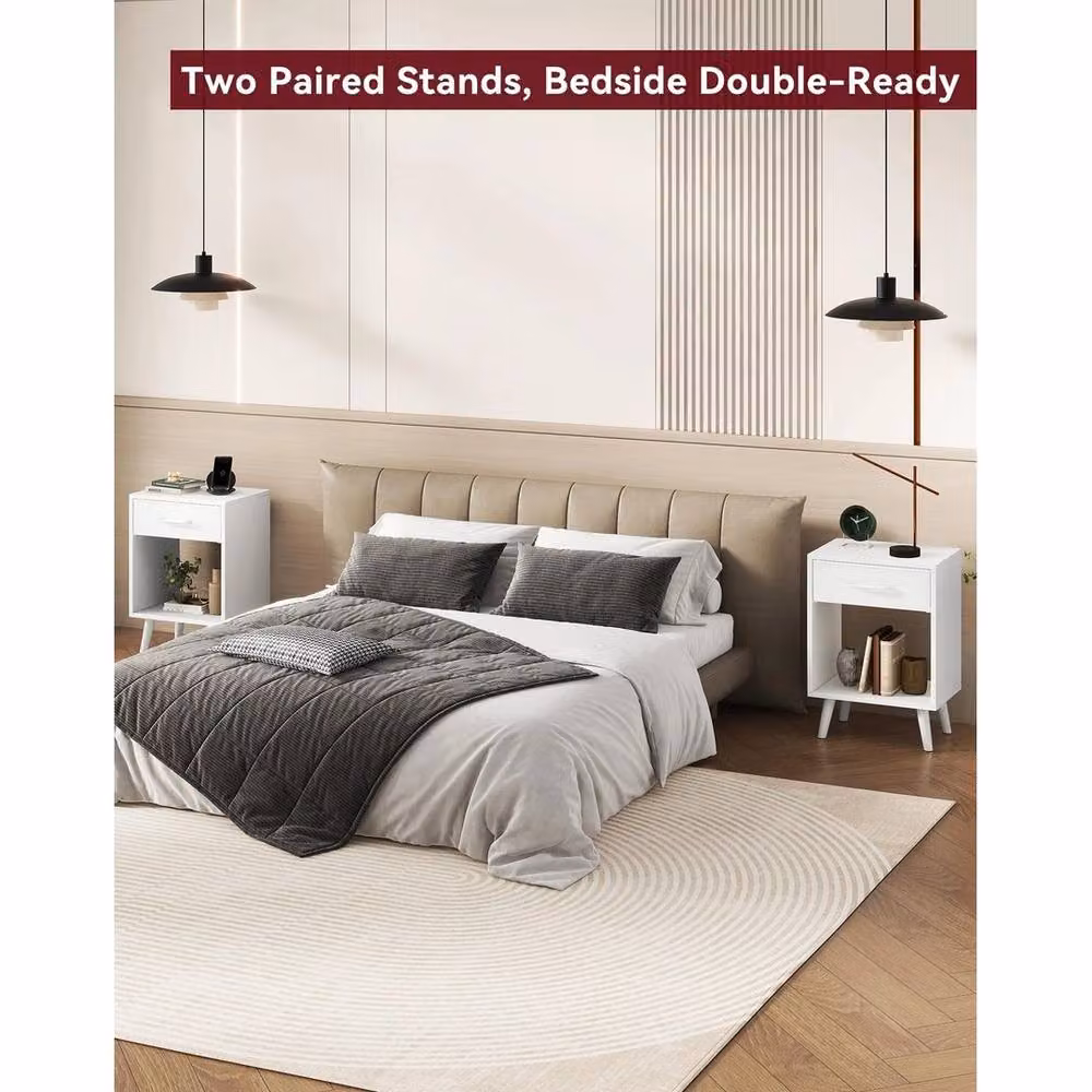 FORGEVIO Set of 2 Modern White Nightstands, W/D/H: 39 x 29.5 x 59.5 cm – 2