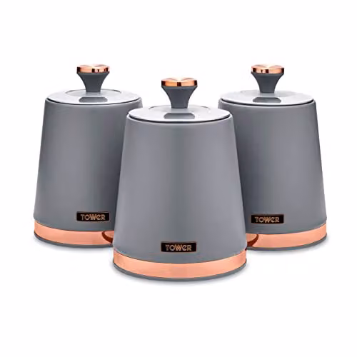 Tower Cavaletto Set of 3 Airtight Stainless Steel Storage Canisters, Grey and Gold