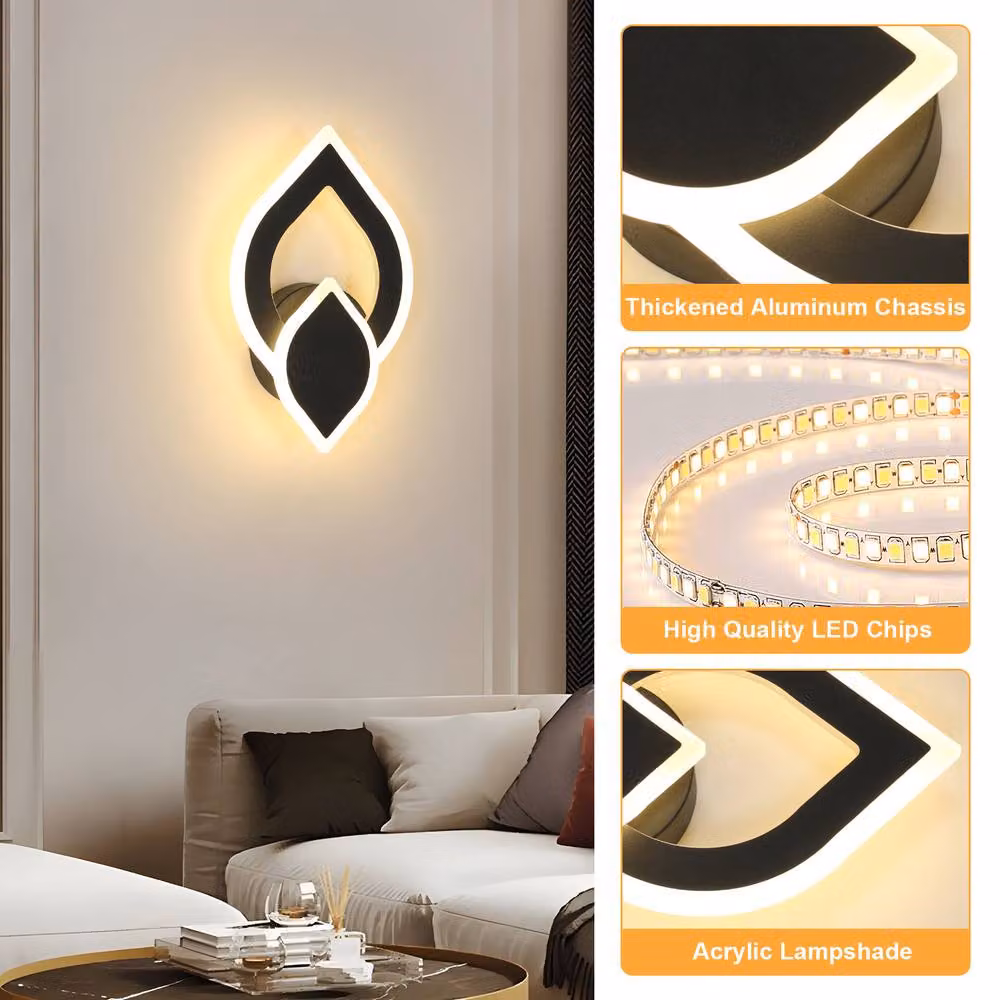 Pheashine Sleek Modern LED Wall Light, 16W, Warm White 3000K, Black – 3