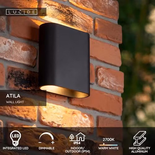 Lucide Atila Dimmable LED Wall Light for Indoor and Outdoor Use, Black – 2
