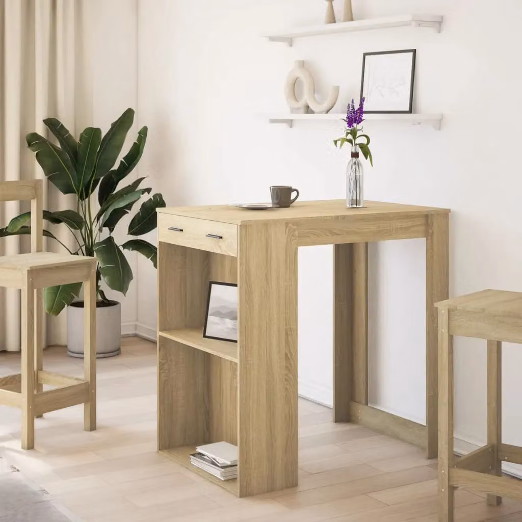 Berkfield Home Sonoma Oak Bar Table in Brown and Beige, W/D/H: 102 x 70 x 103.5 cm – 2
