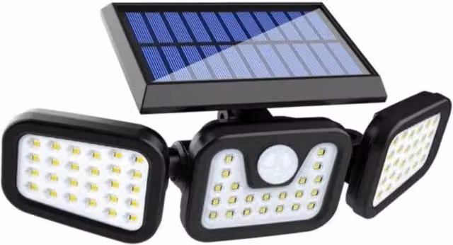 Lishetimig 74 LED Solar Powered Black Floodlight with Motion and Dusk Sensors