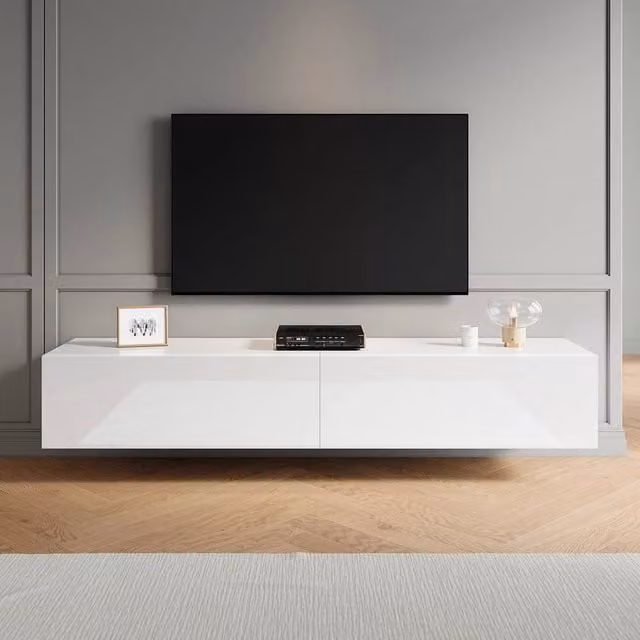 ERGOVEXA Modern High Gloss Floating TV Unit Cabinet in White, W/D/H: 180 x 40 x 30 cm