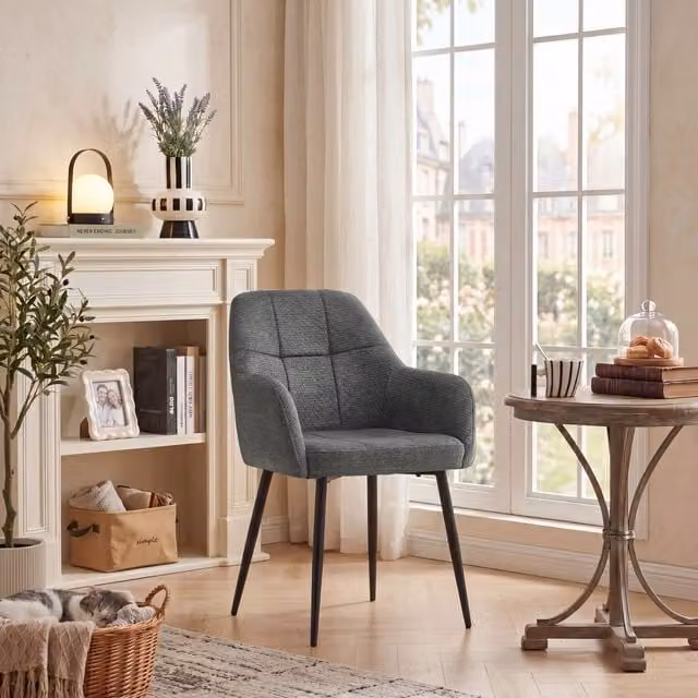 SONARA Modern Single Dining Chair in Grey Chenille Fabric