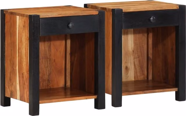 Berkfield Home Set of 2 Solid Wood Acacia Bedside Cabinets in Brown, W/D/H: 40 x 35 x 50 cm