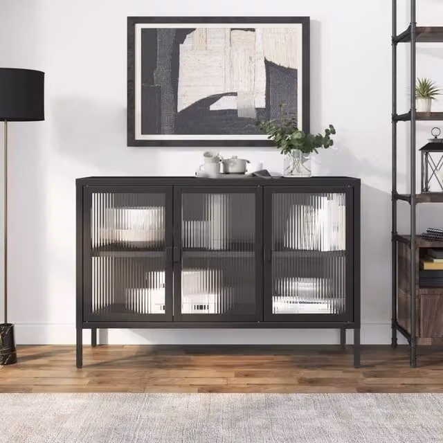 Berkfield Home Modern Black Sideboard with Glass and Metal, W/D/H: 105 x 35 x 70 cm – 1