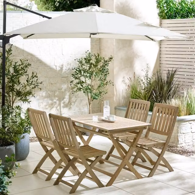 FurnitureboxUK Hamburg Acacia Wood 4 Chair Outdoor Dining Set in Brown