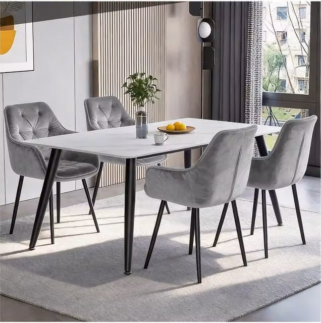 Groundlevel Set of 2 Grey Velvet Upholstered Dining Chairs with Armrests