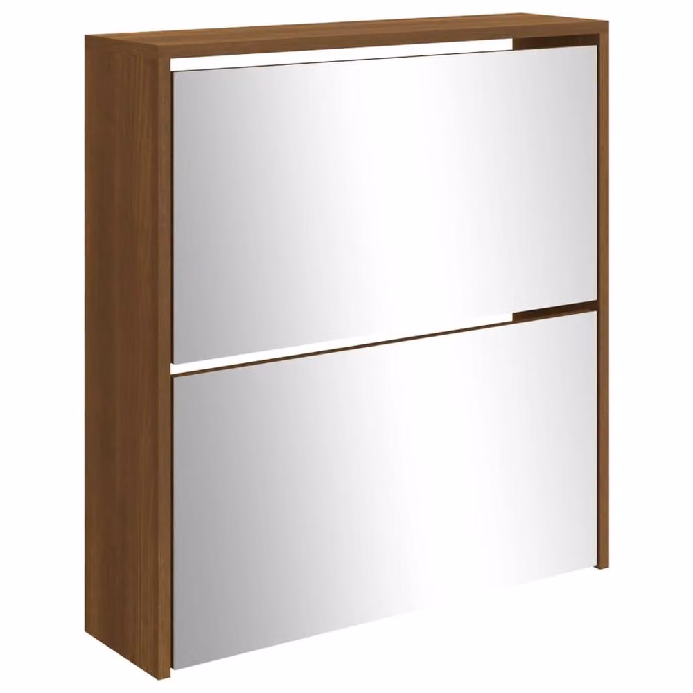 Berkfield Home Modern 2-Layer Shoe Cabinet with Mirror in Brown Oak, W: 63 cm, D: 17 cm, H: 67 cm – 3