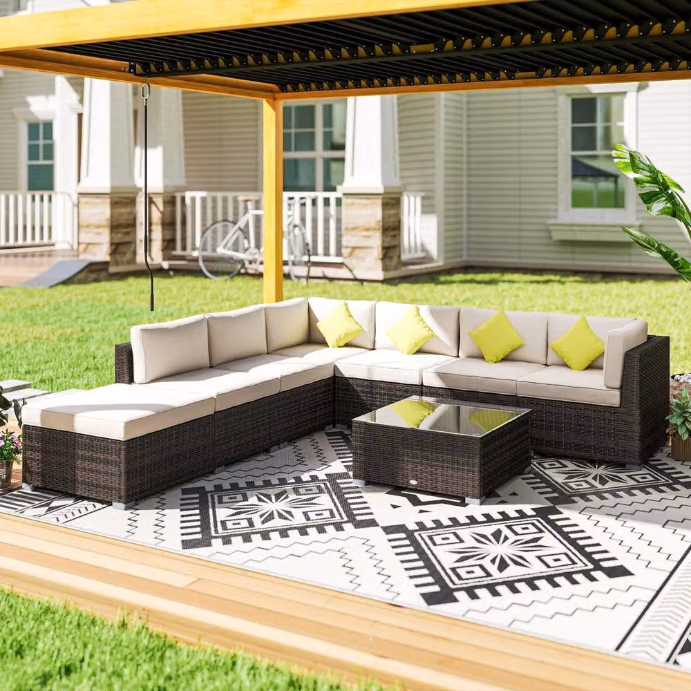 Wyld Haus Dobazi 6 Seater Modular Corner Sofa Set in Mixed Brown PE Rattan with Cushions – 3
