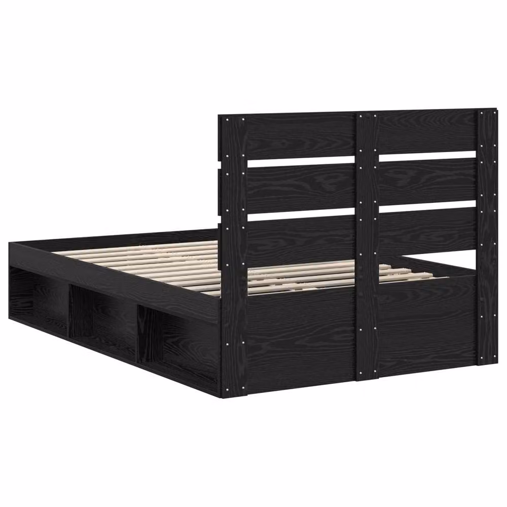 Berkfield Home Modern Bed Frame with Headboard in Black Solid Pine Wood and MDF, W/D/H: 120 x 200 cm – 5