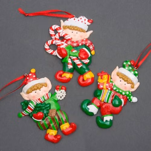 SHATCHI 3-Piece Set of Multicolour Ceramic Elf Hanging Christmas Tree Ornaments – 2
