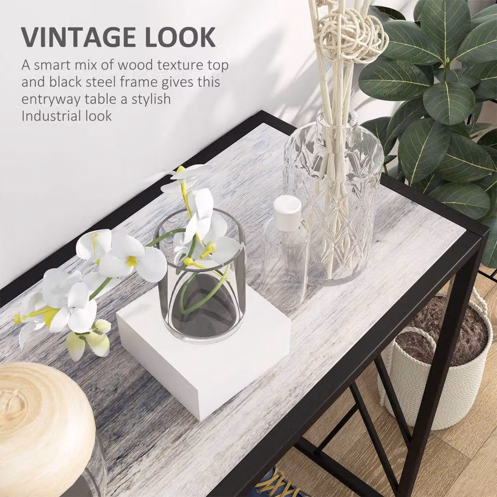 Wyld Haus Toli Industrial Console Table with Grey Composite Top and Black Metal Frame, W: 120 cm, D: 35 cm, H: 75 cm – 4