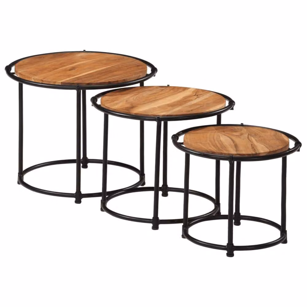 Berkfield Home Nesting Tables, Set of 3, Round Solid Acacia Wood in Brown – 2