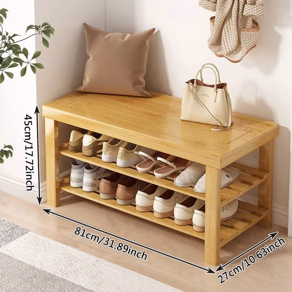 KORVIXA Bamboo Shoe Rack Bench in Brown and Beige – 2