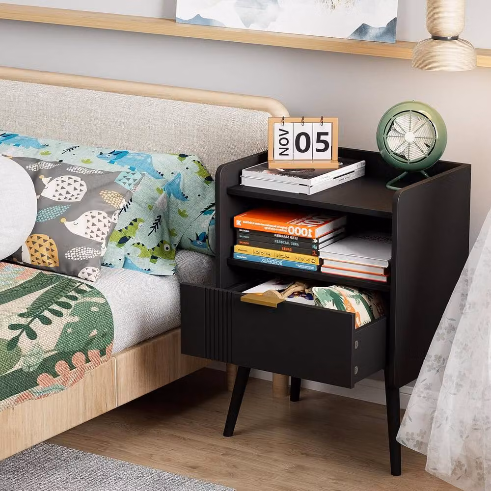 Huhote 2-Tier Wooden Bedside Cabinet with Drawers, Black, W/D/H: 41.4 x 30.0 x 29.97 cm – 6
