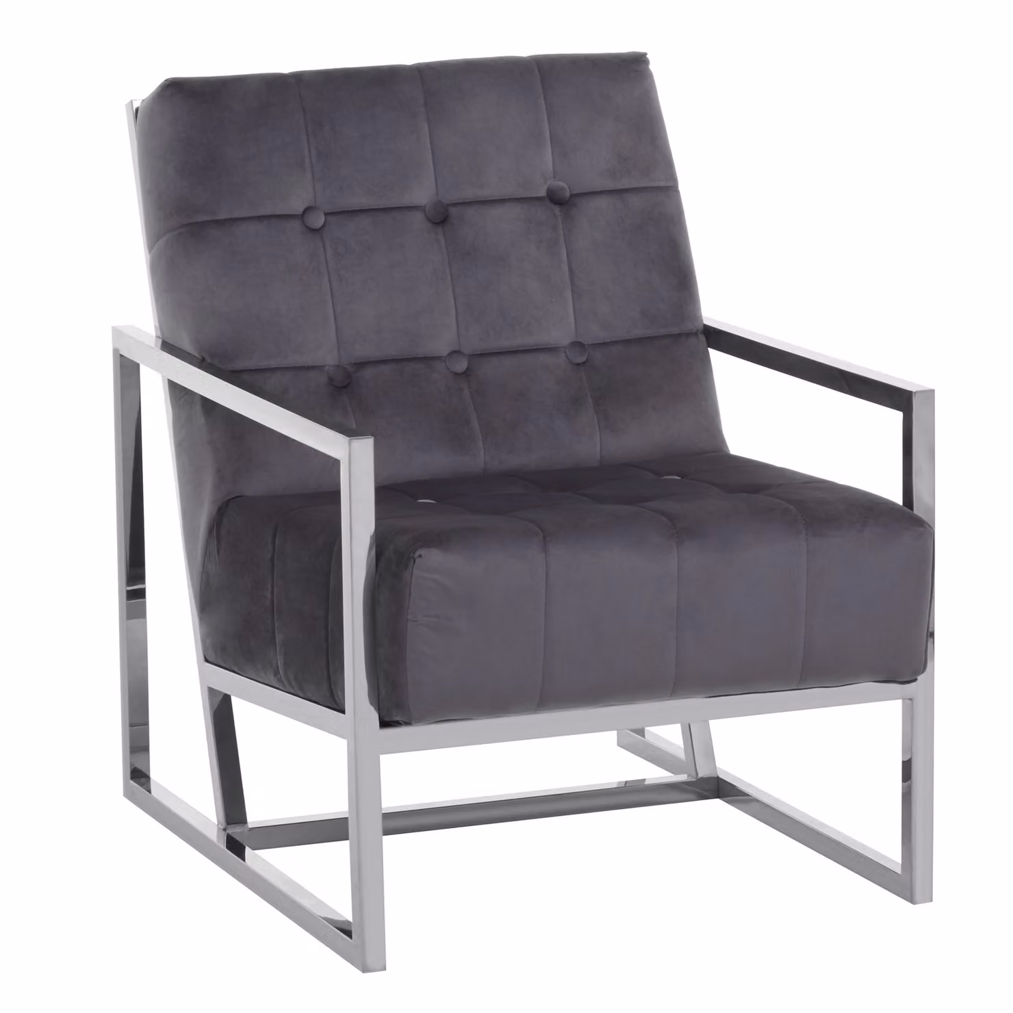 Orsina Grey Velvet Armchair with Button Tufting and Metal Frame, H 75 x W 60 x D 60 cm – 2