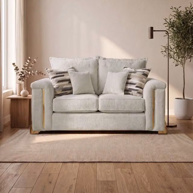 Somnior Deco Arch 2 Seater Sofa in Light Grey Columbus Sherpa Fabric