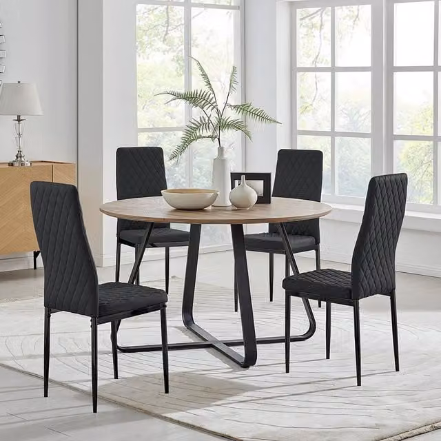 FurnitureboxUK Santorini Brown Round Dining Table and 4 Milan Black Leg Chairs