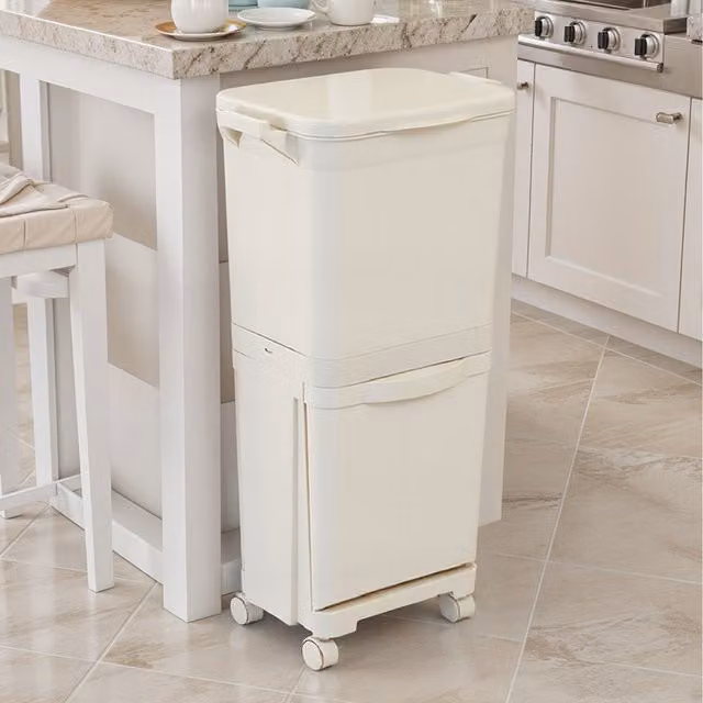 Lifeideas Kitchen Waste Sorting Bin with Wheels, White, 38l, Width: 30.5 cm