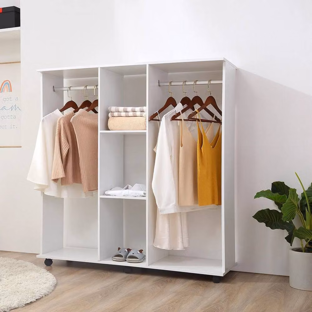FORGEVIO Mobile Double Open Wardrobe in White with Internal Shelves and Hanging Rod, W/D/H: 120 x 40 x 128 cm – 2
