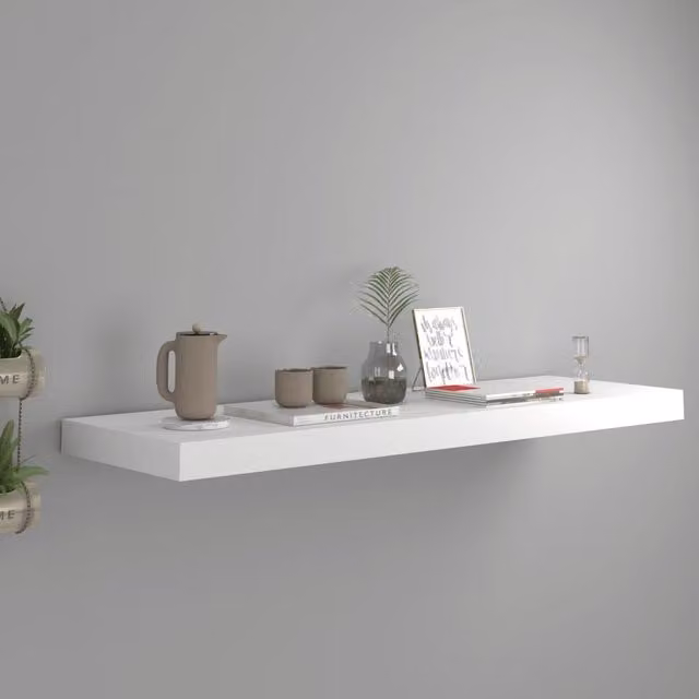 Berkfield Home White Floating Wall Shelf, W/D/H: 80 x 23.5 x 3.8 cm