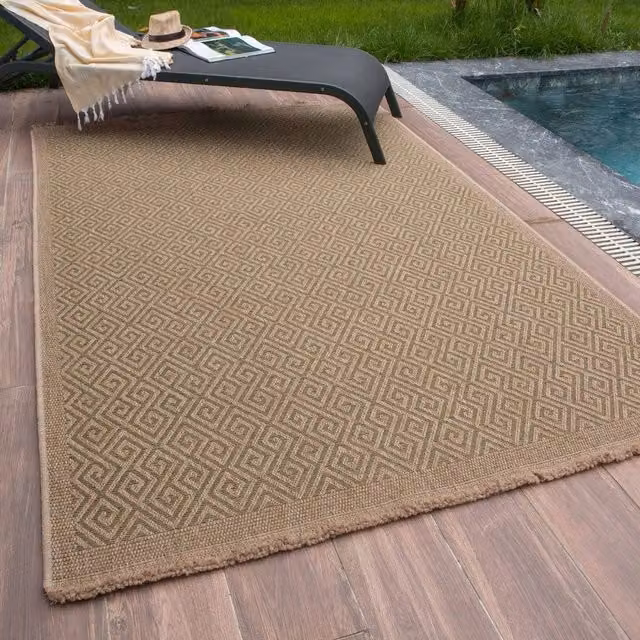 THE RUGS Green Nature Greek Key Design Outdoor Jute-Look Rug, W: 200 cm, D: 290 cm