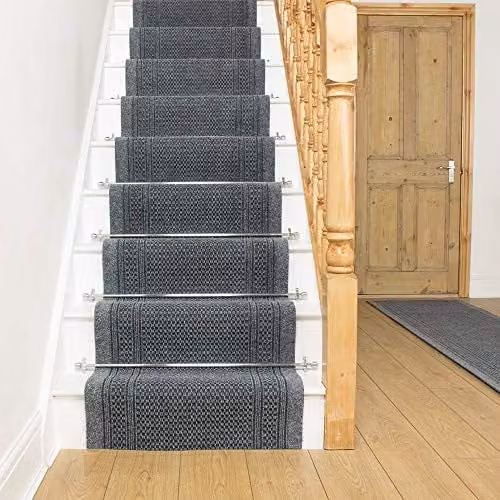 runrug Grey Geometric Stair Carpet Runner, W: 66 cm, L: 630 cm – 5