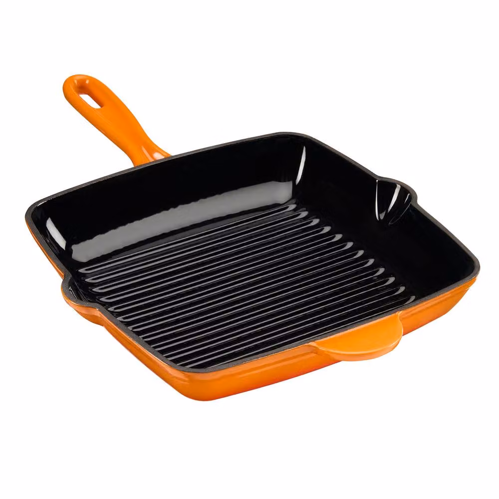 Cooks Professional 2 Piece Enamelled Cast Iron Frying Pan and Skillet Set in Orange – 5