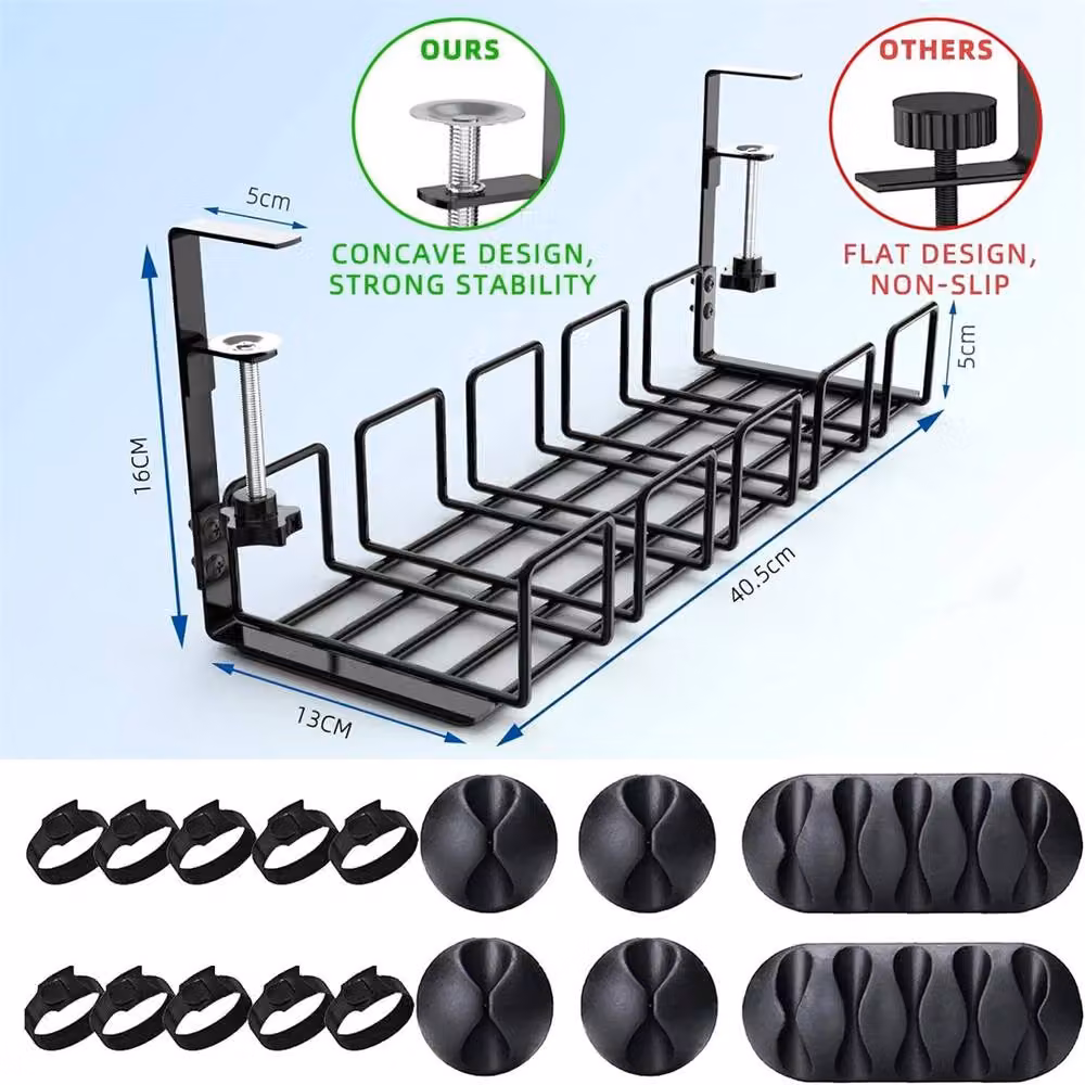 SPETLEK 2-Piece Metal Under Desk Cable Management Tray and Cord Holder in Black – 2