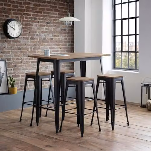 Julian Bowen Grafton Rectangular Bar Table in Brown and Black, H105 x W120 x D60 cm