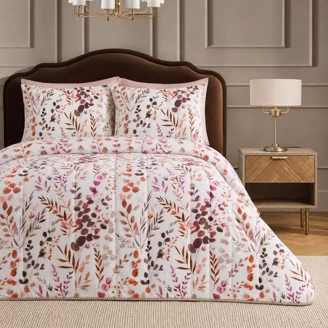 OHS Double 10.5 Tog Floral Print Coverless Duvet Set in Burgundy and Multicolour
