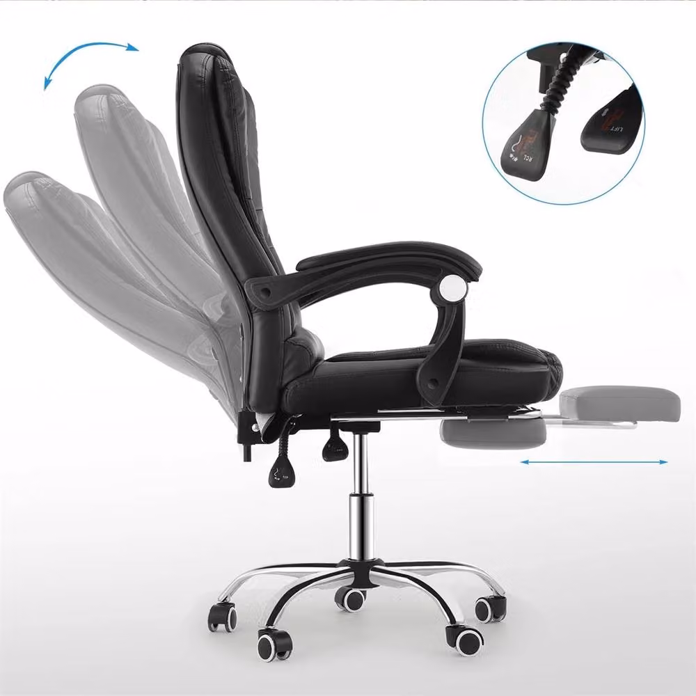SPETLEK Black Leather Massage Gaming and Office Swivel Recliner Chair with Footrest and Headrest – 4