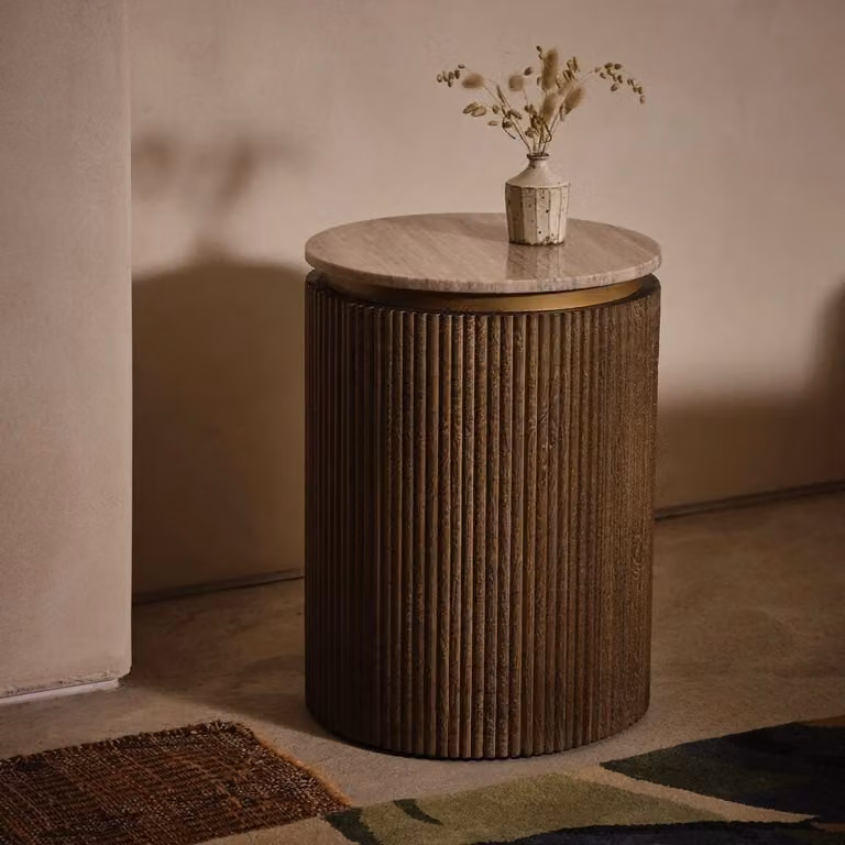 Atkin & Thyme Rondo Marble Side Table in Brown with Mango Wood and Stone