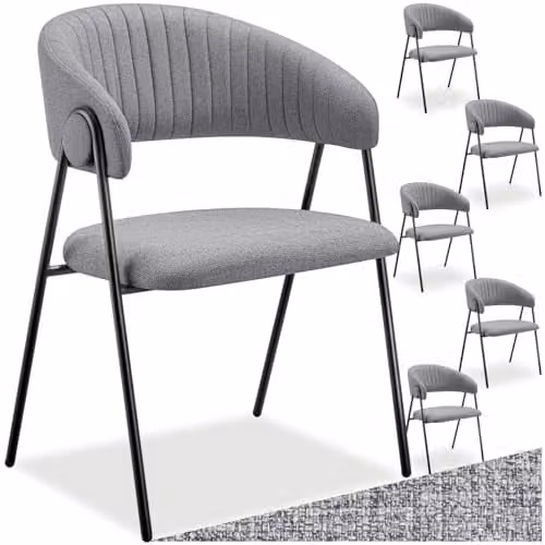 tectake Bedano Set of 6 Dining Chairs in Grey with Fabric Upholstery and Metal Legs – 1