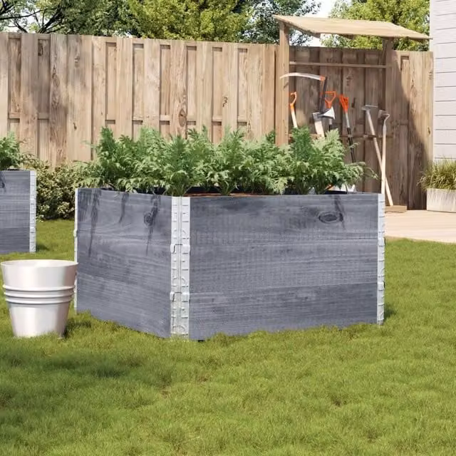 Berkfield Home Garden Grey Wooden Raised Bed Planter with Galvanised Steel, W/D/H: 100 x 100 x 100 cm