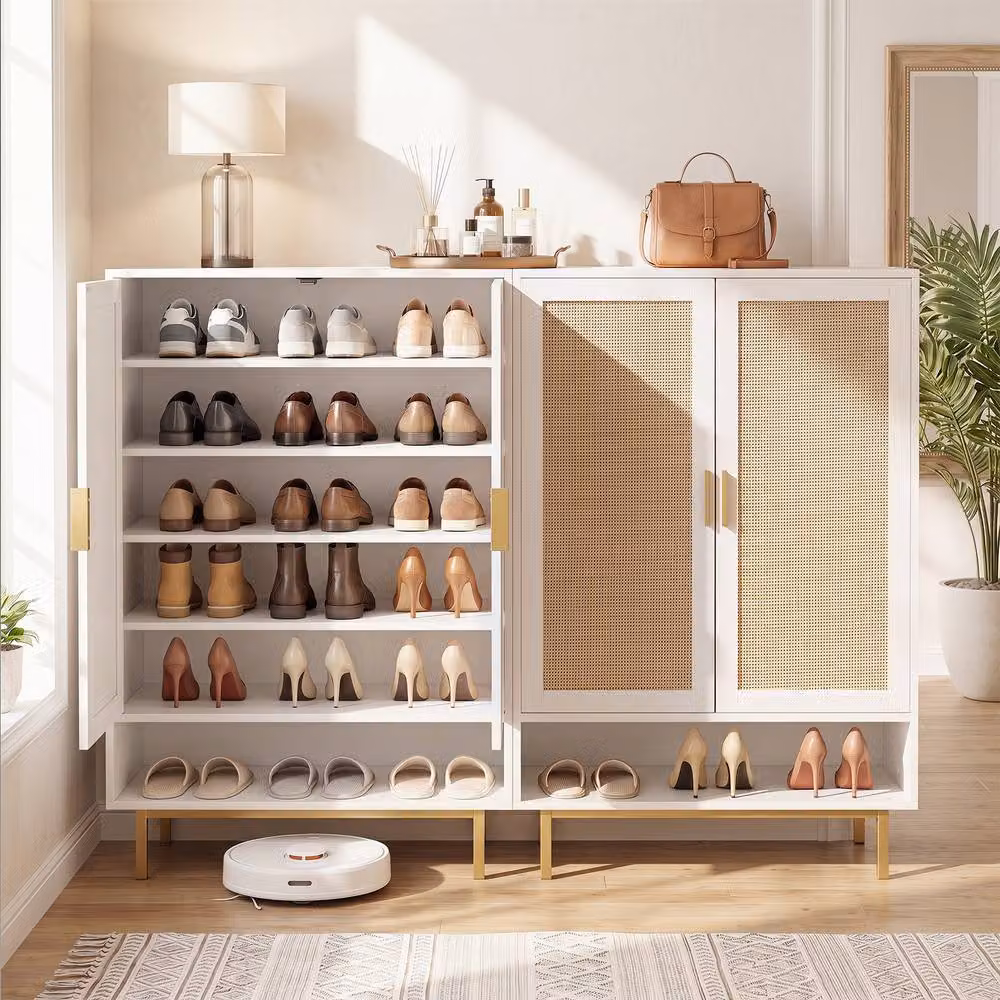 Costway 6-Tier Rattan Wooden Shoe Cabinet and Organizer in White – 2