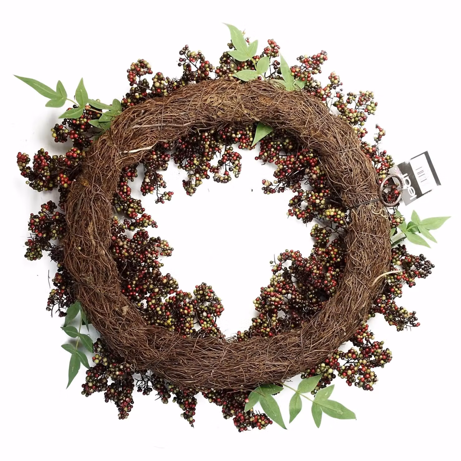 Leaf Hanging Round Artificial Wreath with Leaves in Green, Black, Red and Multicolour, Diameter: 55 cm – 4