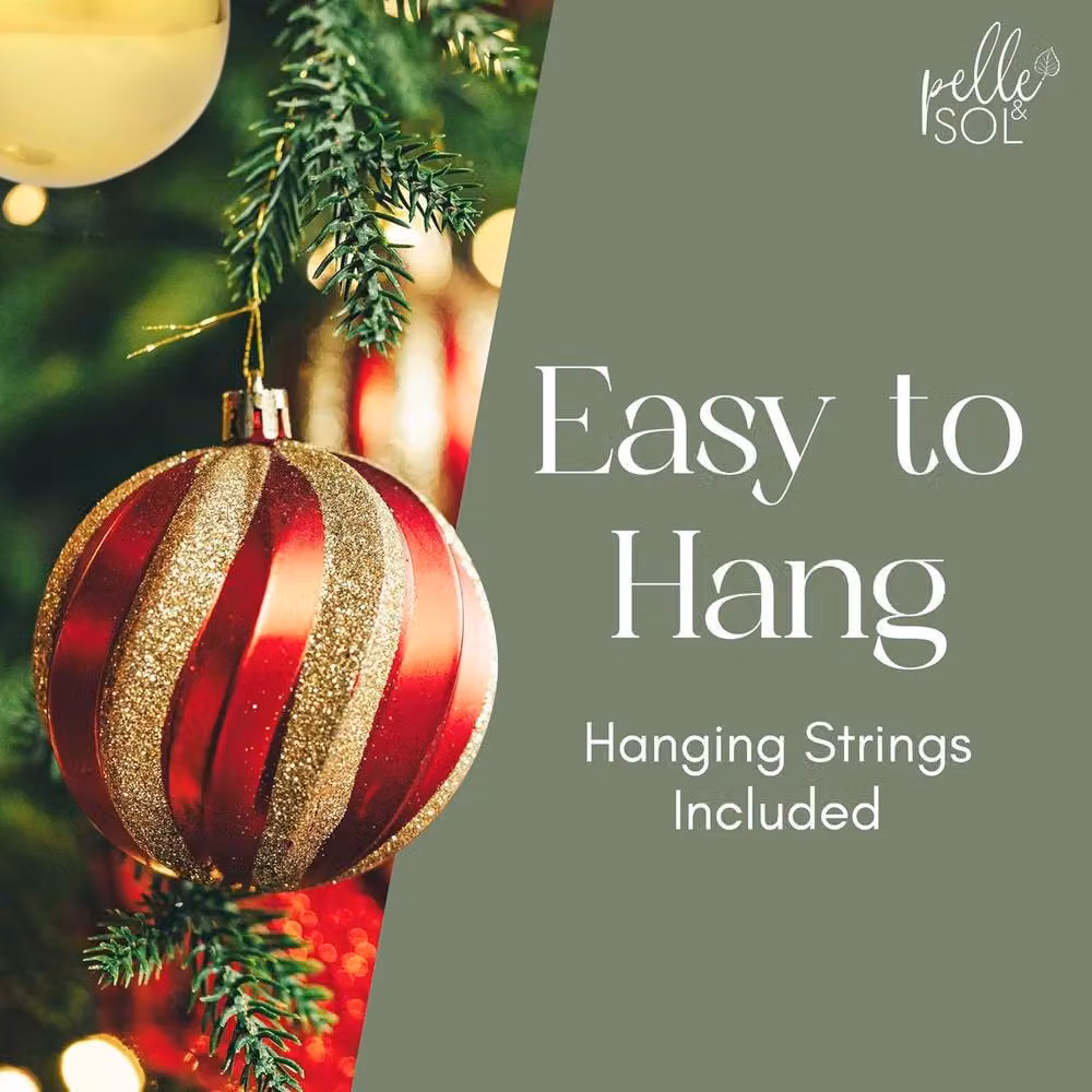 Pelle & Sol 30 Piece Red and Gold Shatterproof Christmas Bauble Set, 6 cm Round Plastic Hanging Decorations – 5
