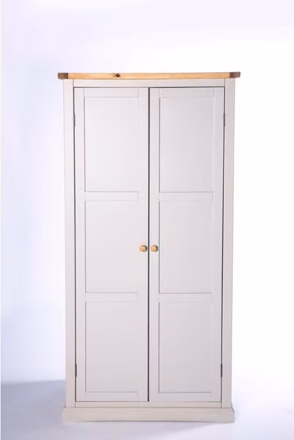 Cabinet Bits Loreo 2 Door Waxed Pine Wardrobe in Grey with Integrated Drawers