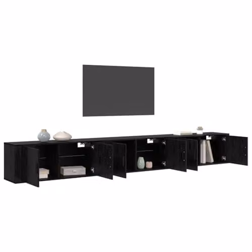 vidaXL 3-Piece Modern Wall-Mounted TV Cabinet Set in Black Oak MDF