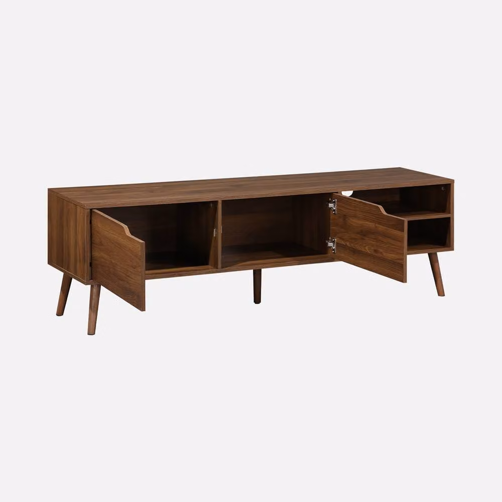 Sweekeek Vintage Wooden Effect TV Unit with 2 Doors in Dark Brown, W: 160 cm, D: 40 cm, H: 50 cm – 2