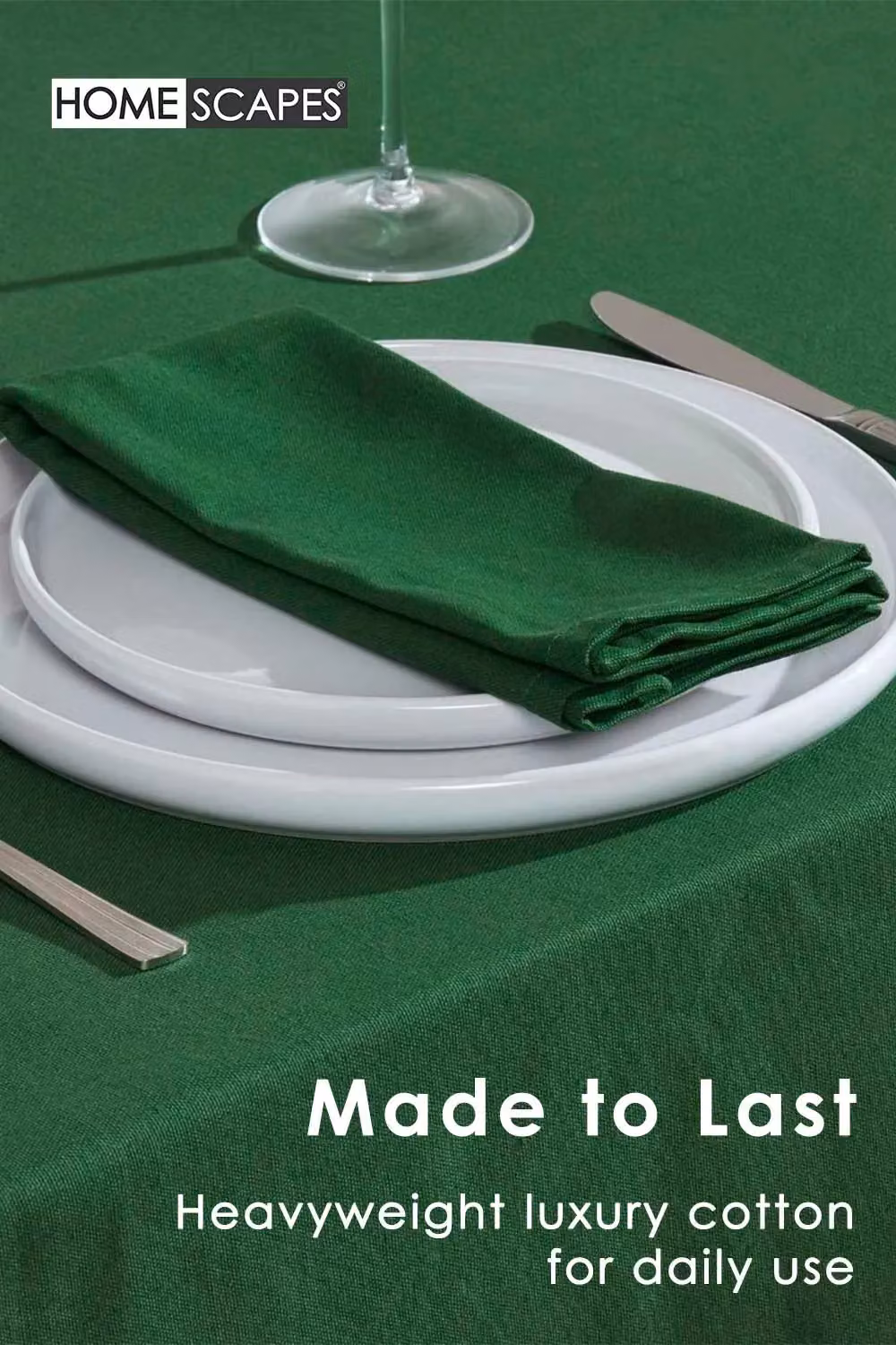 Homescapes Plain Cotton Rectangular Tablecloth in Dark Green, W: 178 cm, L: 305 cm – 3