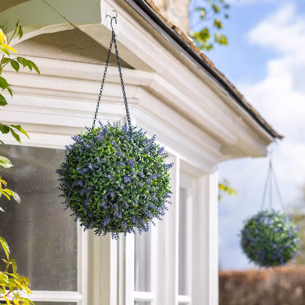 Christow Artificial Lavender Topiary Hanging Plants, Set of 2, Purple and Green, Diameter: 28 cm – 2