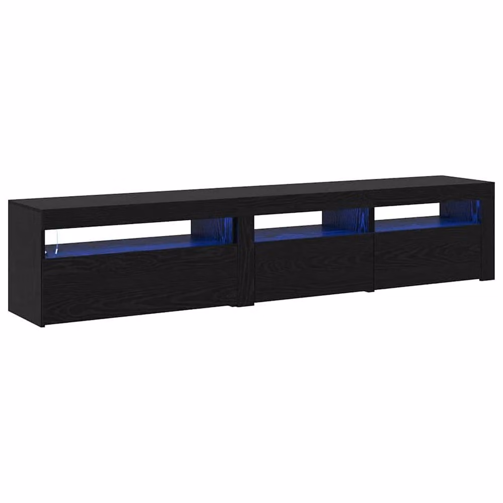 Berkfield Home Set of 2 Modern Black Oak TV Cabinets with LED Lights and Matt Finish – 3