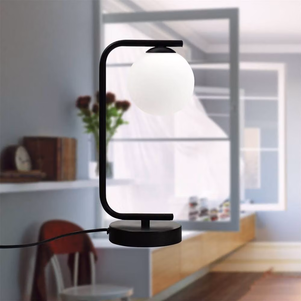 First Choice Lighting Grosvenor Black Table Light with Glass Sphere – 3