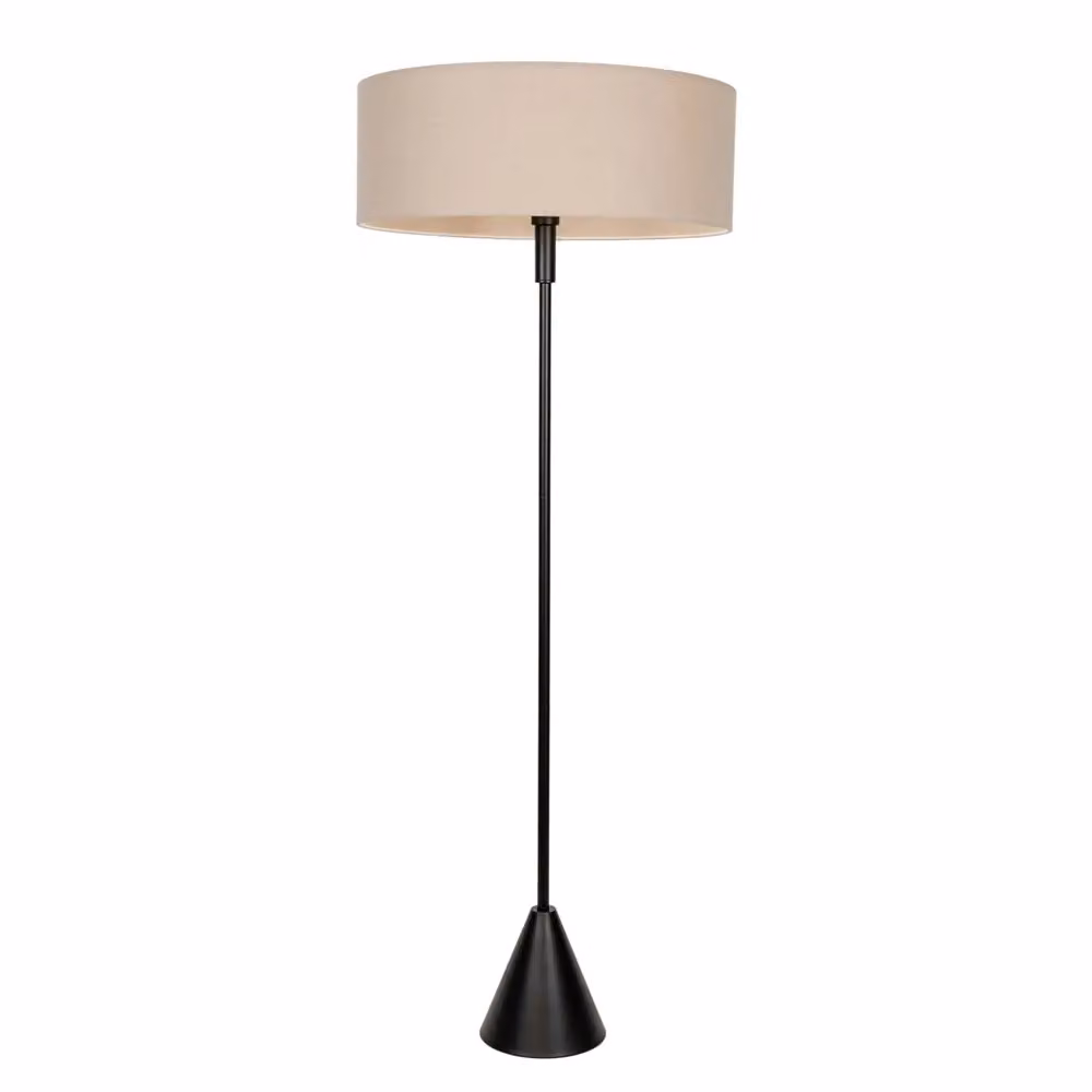 ValueLights Mitch Natural Linen Triangle Floor Lamp with Black Wood Base – 2