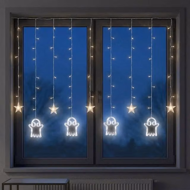 Garden Greatness Halloween Spooky Ghost LED Curtain String Lights in White and Multicolour